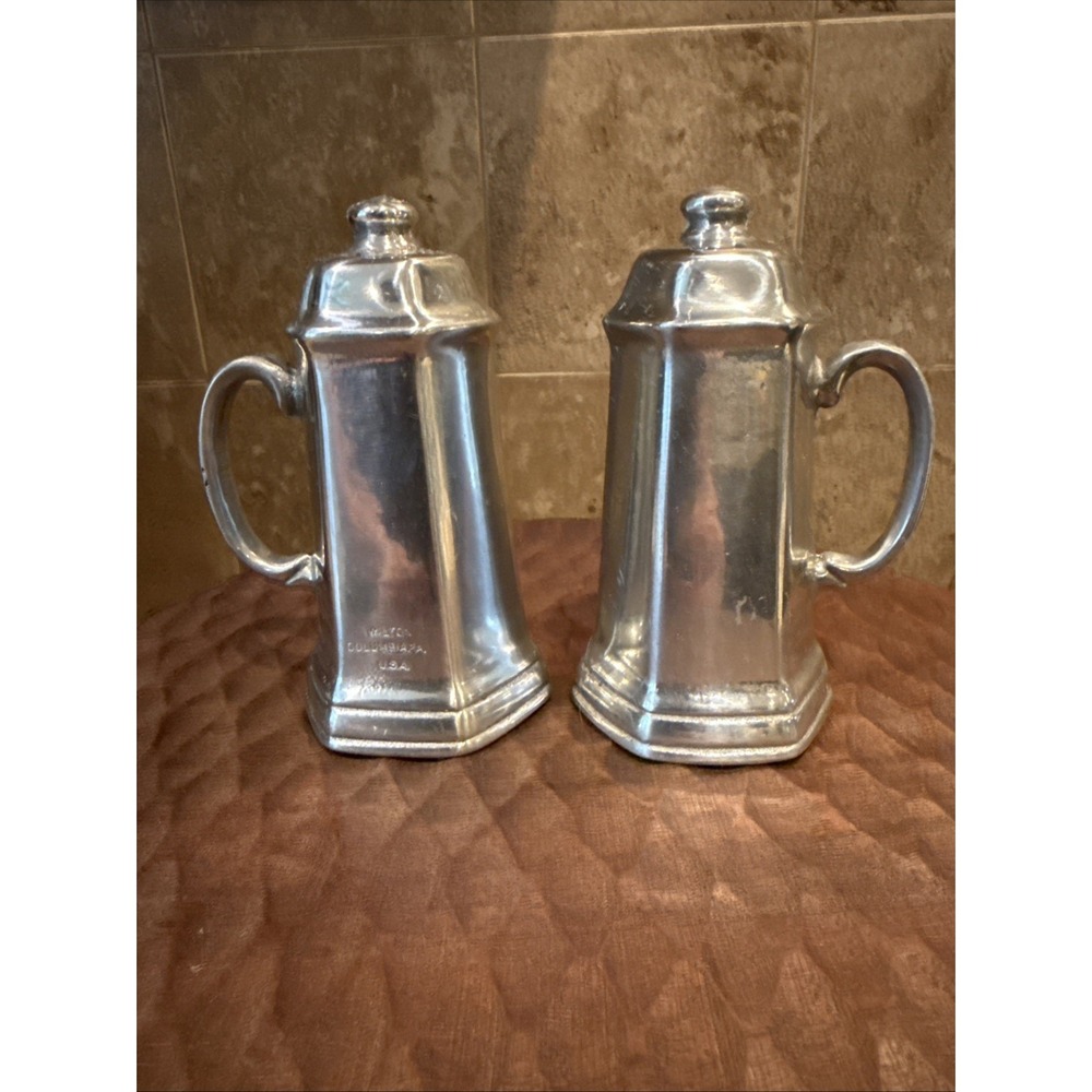 Wilton Pewter Salt & Pepper Shakers Vintage 4.5 Made In USA Set of 2 Vintage MCM